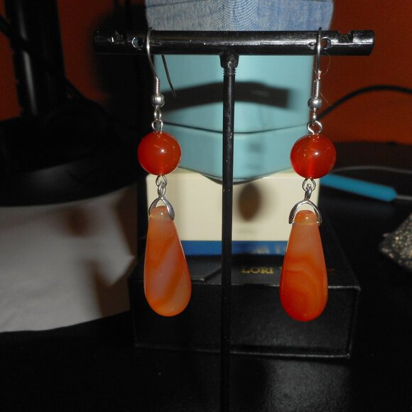 EARRINGS - 1 pair - dangle bead - fish hook ear wire - Picture 1 of 7